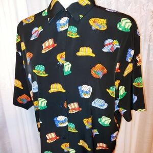 Vintage La Caviar Hat Print Blouse S